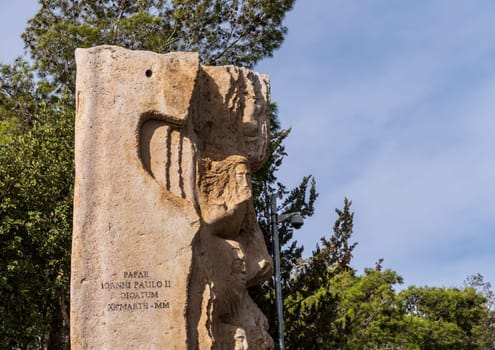 Mount Nebo, Jordan - 9 November 2024: Book of Love among Nations sculpture by Vincenzo Bianchi for Pope visit to church