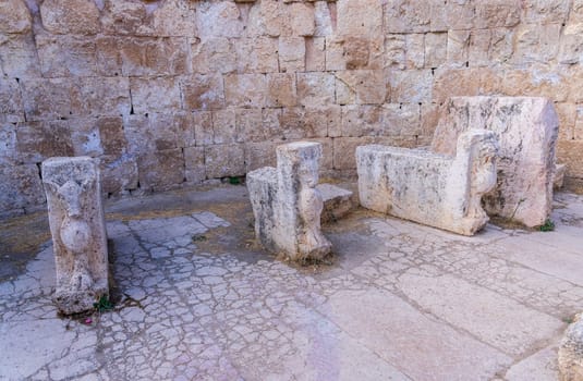 Carved animals that could have been a butchery in the Agora or marketplace in Jerash, a Greco-Roman well preserved city in Jordan