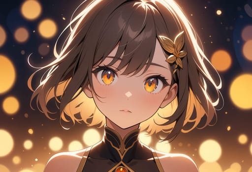 Anime Portrait of a Girl with Short Brown Hair and Gold Eyes