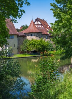 Historic defense tower in the city wall of Weissenburg (Franconia, Germany)