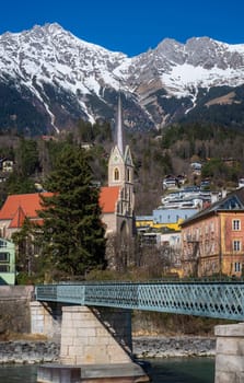 St Nikolaus church in Innsbruck with the Karwendel mountains in the background