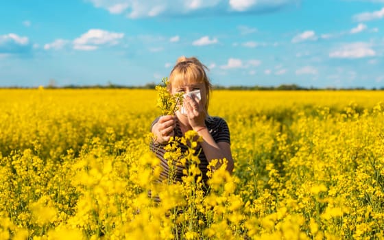 Yellow field flowers allergy. Selective focus. nature.