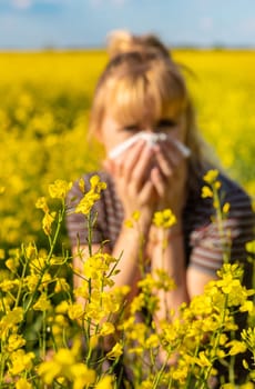 Yellow field flowers allergy. Selective focus. nature.