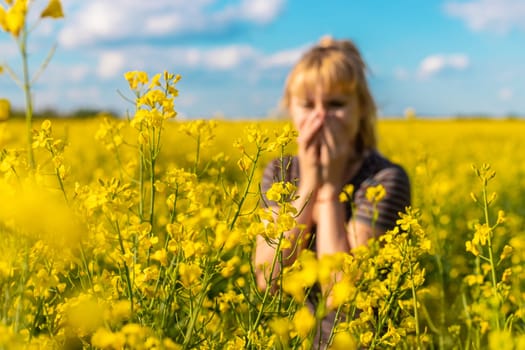 Yellow field flowers allergy. Selective focus. nature.