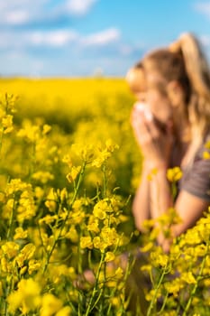 Yellow field flowers allergy. Selective focus. nature.