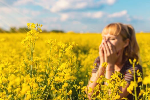 Yellow field flowers allergy. Selective focus. nature.