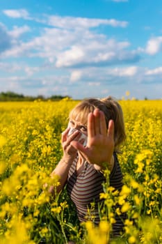 Yellow field flowers allergy. Selective focus. nature.