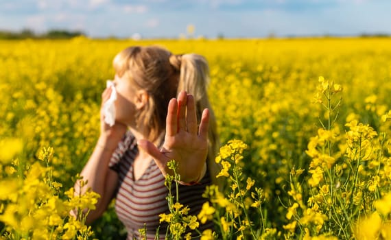 Yellow field flowers allergy. Selective focus. nature.