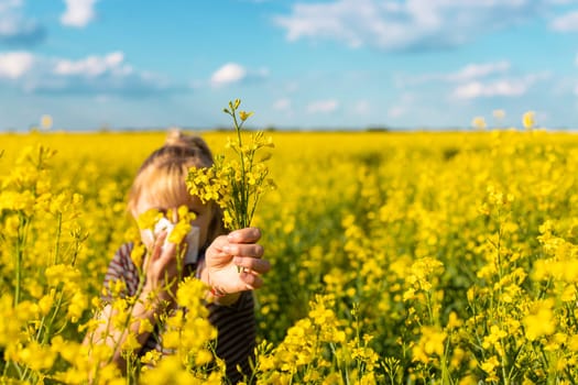 Yellow field flowers allergy. Selective focus. nature.