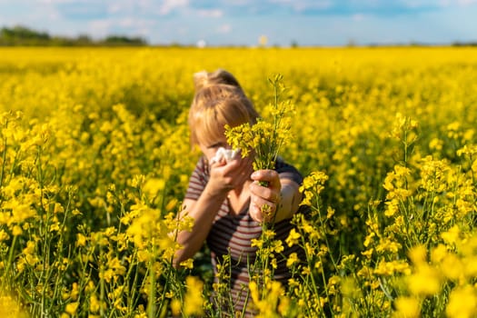 Yellow field flowers allergy. Selective focus. nature.