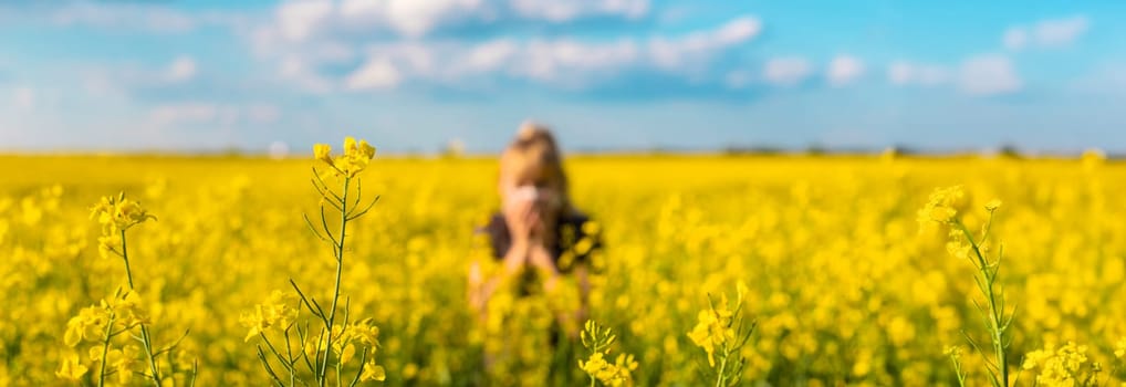 Yellow field flowers allergy. Selective focus. nature.