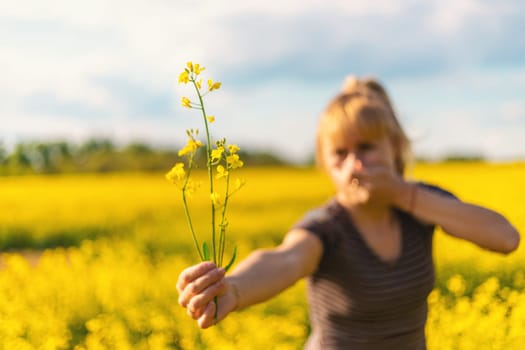 Yellow field flowers allergy. Selective focus. nature.