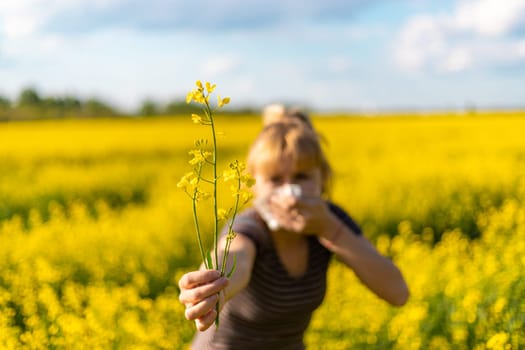 Yellow field flowers allergy. Selective focus. nature.