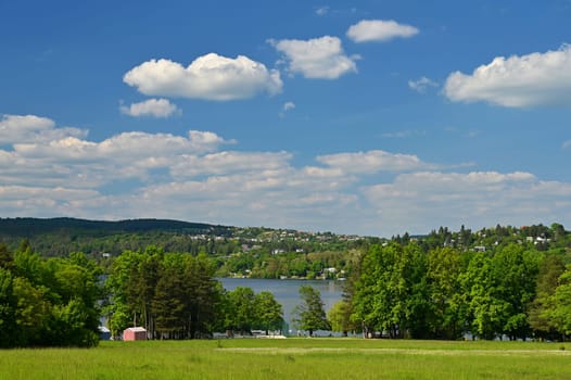 Brno Dam. Place for recreation and sports. Brno - Bystrc. - Czech Republic Europe. Beautiful spring nature with landscape and water.