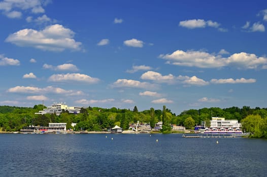 Brno Dam. Place for recreation and sports. Brno - Bystrc. - Czech Republic Europe. Beautiful spring nature with landscape and water.