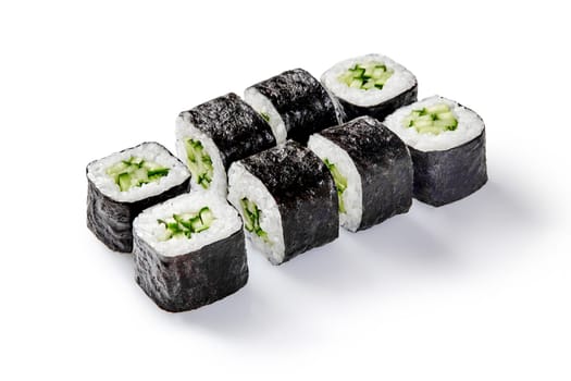 Fresh kappa maki sushi rolls filled with cucumber and rice, creating a simple and delicious japanese culinary experience