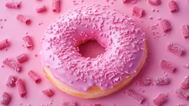 Donut With Color Sugars Texture on Pink