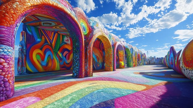 Hippy festival with vibrant art installations
