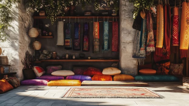 Vibrant marketplace with artisans selling handmade crafts