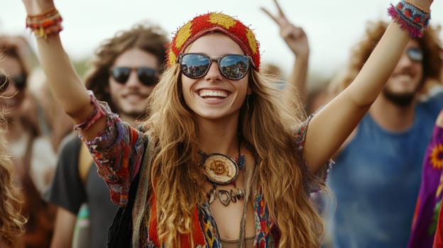 happy people on hippie festival