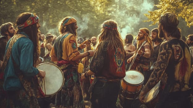 happy people on hippie festival