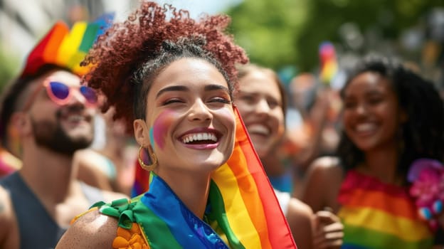 Pride parade with LGBTQ community and allies celebrating together