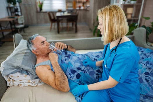 Compassionate healthcare worker provides support at home.