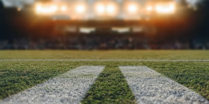 American Football field with yard lines and bright lights, sports concept background, AI Generated