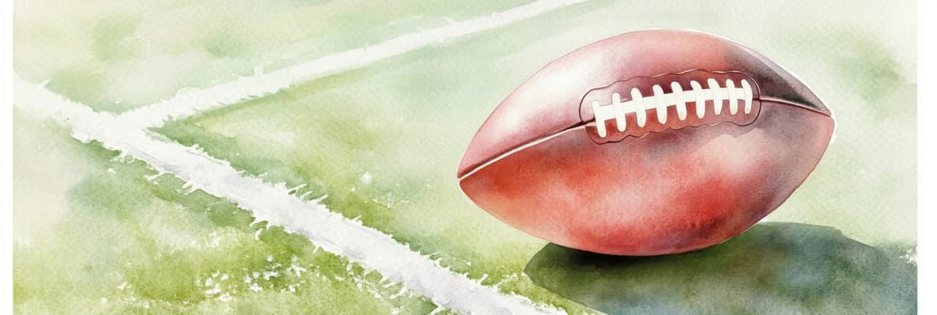 American football ball watercolor background with scattered paint splashes, AI generated