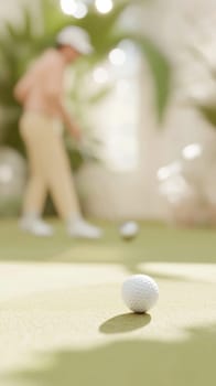 Golf ball in motion on lush green course during sunny day, action concept, AI generated