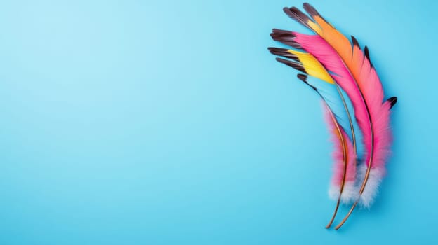 Nation indigenous peoples day concept, Colorful feather on minimslist color background, AI generated