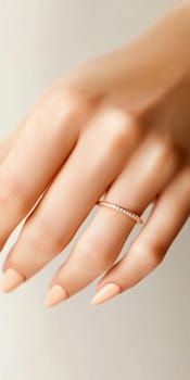 Elegant manicure closeup with neutral color nail polish, quiet luxury style, AI generated