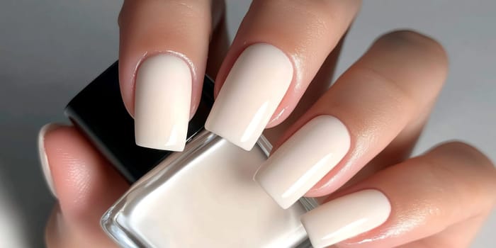 Elegant manicure closeup with neutral color nail polish, quiet luxury style, AI generated