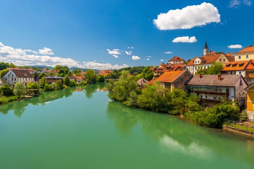 Cityscape of Novo Mesto, a beautiful city in Slovenia.