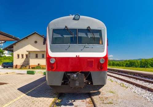 Front view of a typical European diesel train.