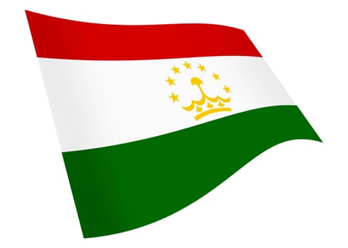 A Tajikistan waving flag graphic isolated on white with clipping path 3d illustration red white green yellow crown stars