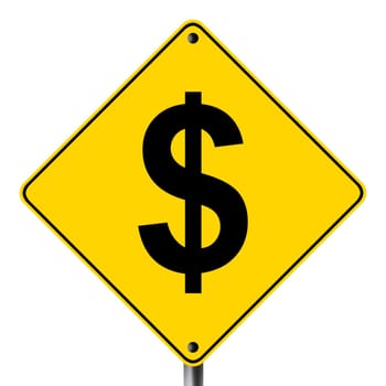 A Dollar symbol on yellow road sign