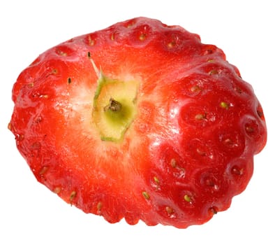 A piece of red ripe strawberry, close up