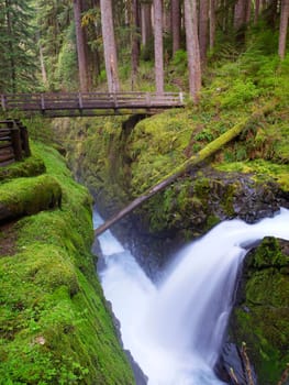The beautiful Sol Duc Falls in the lush and beautiful Olympic National Park in western Washington.