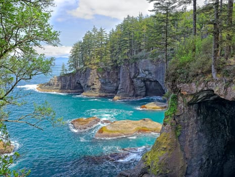 The scenic and rugged coastline of Cape Flattery in northwest Washington state.