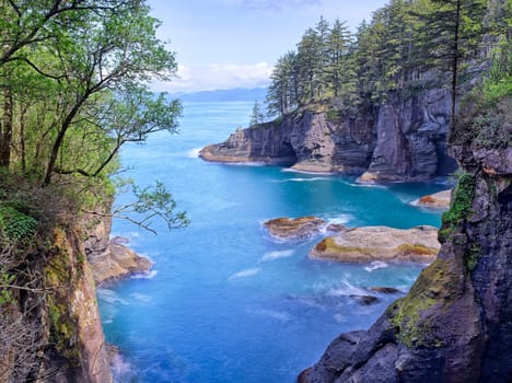 The scenic and rugged coastline of Cape Flattery in northwest Washington state.