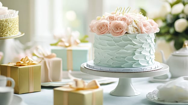 Delightful garden Birthday celebration featuring floral cakes, pastel gift wrap, vintage teaware, and soft bunting, evoking a tender, joyful birthday gathering in an English countryside garden