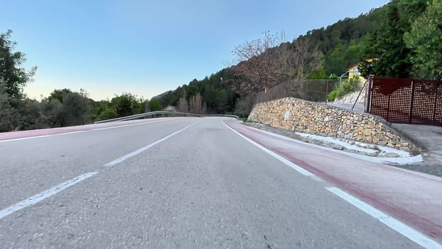 A picturesque winding road surrounded by dense trees and nature's beauty, perfect for scenic drives.