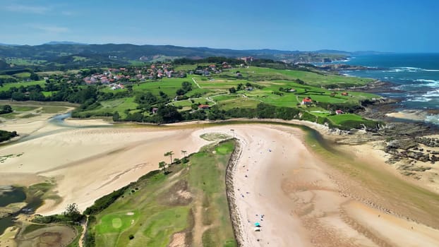 Stunning aerial shots beautifully showcase a breathtaking blend of beach scenery and lush green landscapes