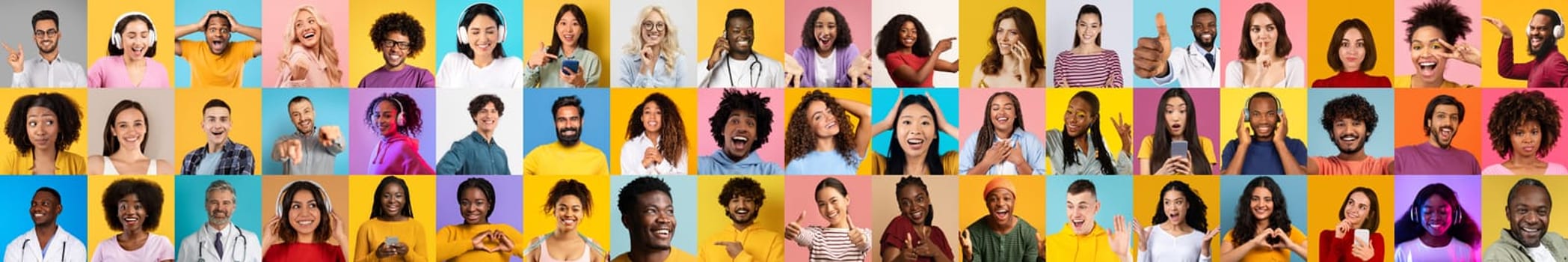 A vibrant collage showcases a variety of people smiling and expressing happiness. Each portrait reflects the beauty of diversity and diversity through their unique styles and backgrounds.