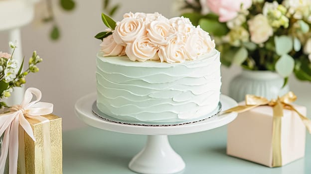 Delightful garden Birthday celebration featuring floral cakes, pastel gift wrap, vintage teaware, and soft bunting, evoking a tender, joyful birthday gathering in an English countryside garden