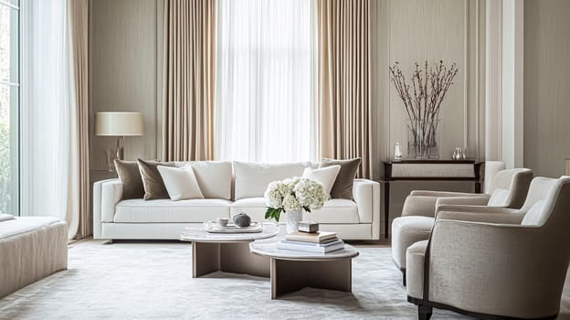 Interior decor that embrace classic neutral tones, delicate textures, and sophisticated styling idea