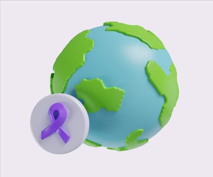 3D Global cancer awareness day. World Cancer Day concept, February 4. Raise awareness, prevention, detection, treatment. Icon design 3d illustration.