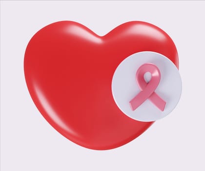 Heart Health and Cancer Awareness Connection. World Cancer Day concept, February 4. Raise awareness, prevention, detection, treatment. Icon design 3d illustration.