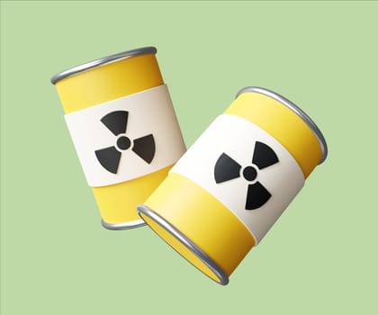 A 3D render illustration of radiation waste cans, highlighting environmental hazards and the importance of eco-safety.